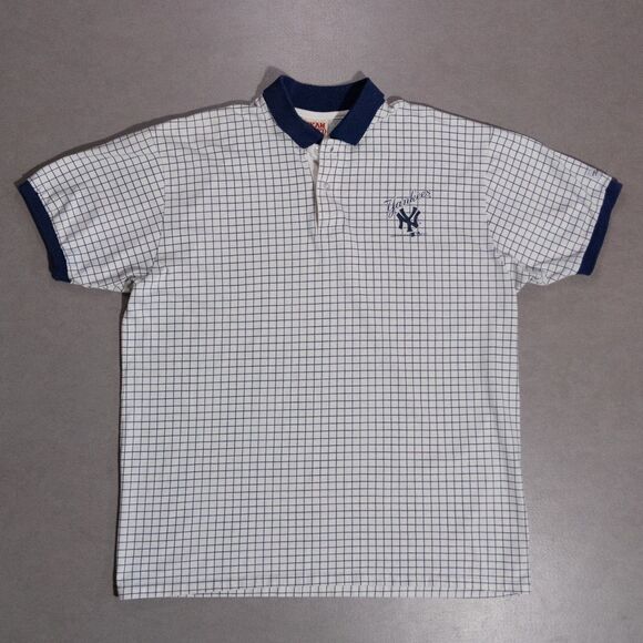 VTG 1992 New York Yankees Team Rated Retro Grid Polo Shirt Size XL Streetwear - Picture 1 of 6